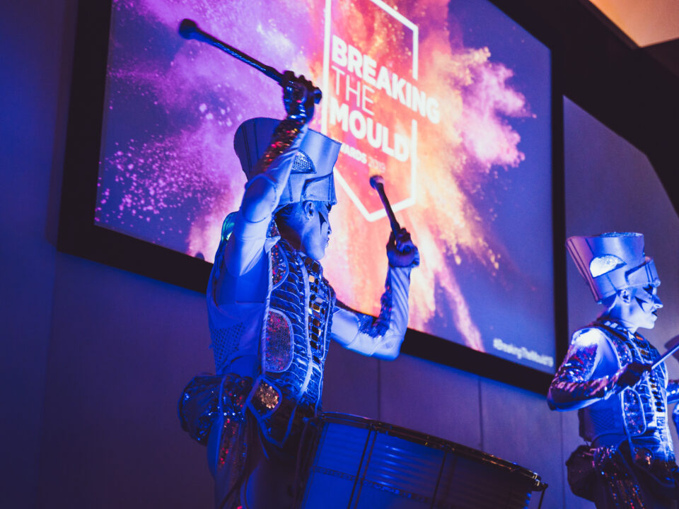 Opening performance by futuristic drummers at Keele’s Breaking the Mould Awards event.
